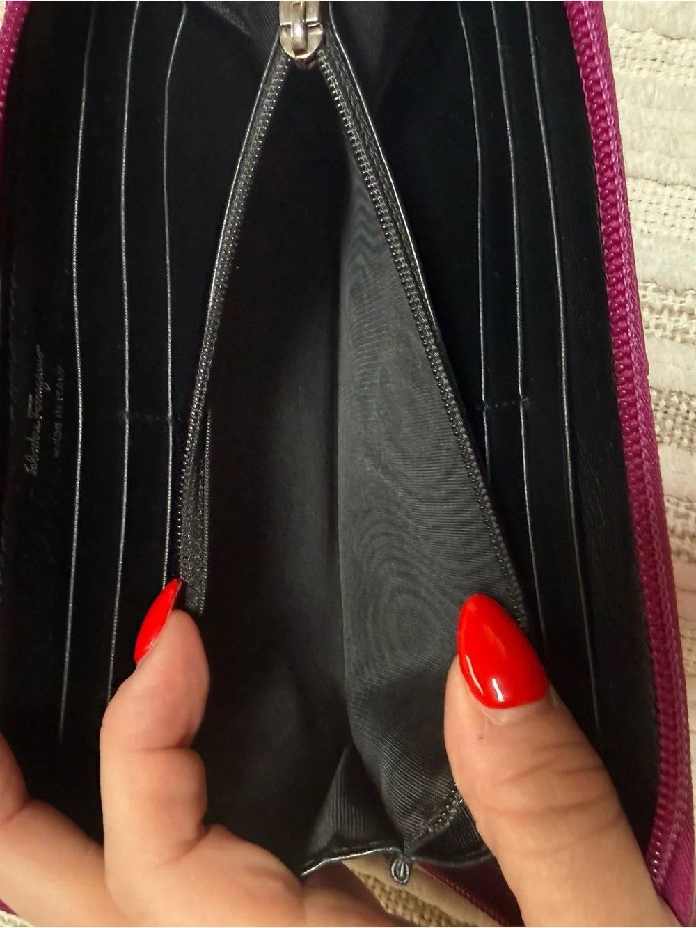 Salvatore Ferragamo Metallic Fuchsia Zip Wallet